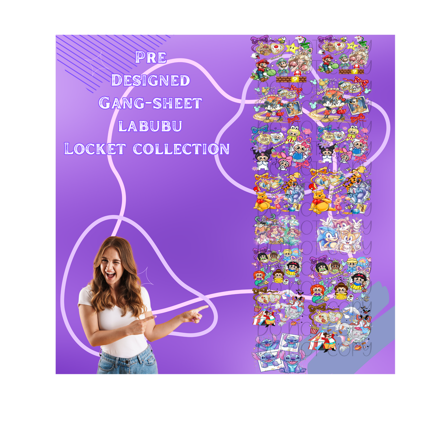 Labubu locket heart collection Pre-made DTF Gang Sheet