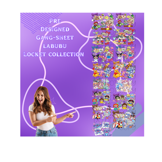 Labubu locket heart collection Pre-made DTF Gang Sheet